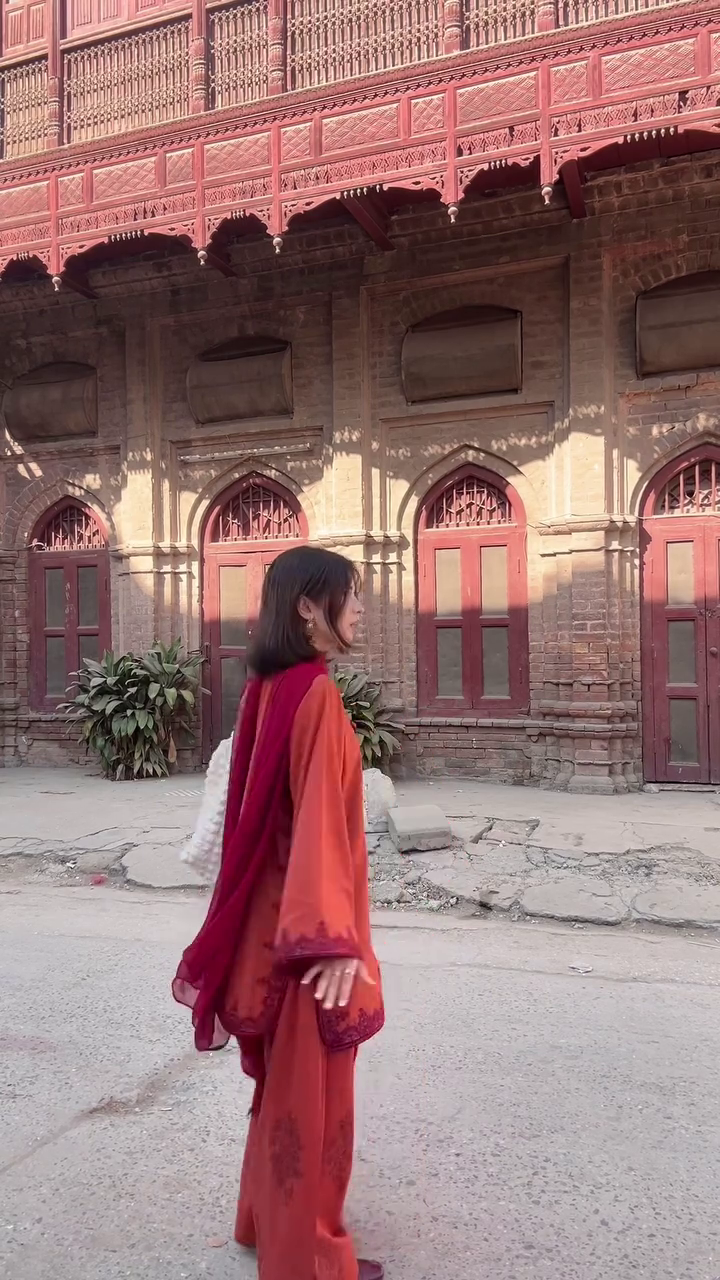 Rust Embroidered Kurta Set with Classic Patiala Trousers