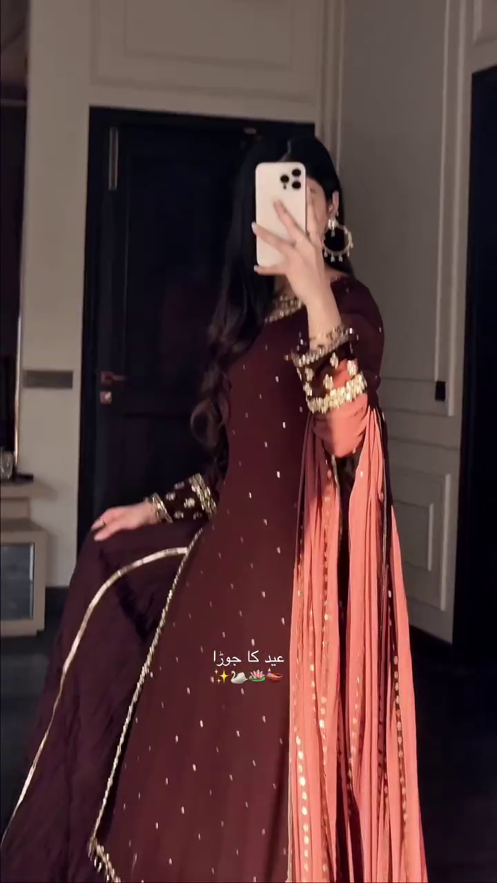 Luxurious Chocolate Brown Embellished Anarkali Style Suit with Dupatta