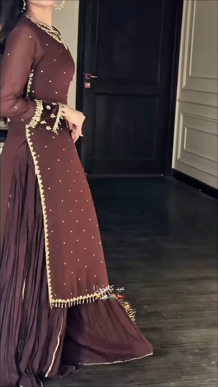 Luxurious Chocolate Brown Embellished Anarkali Style Suit with Dupatta
