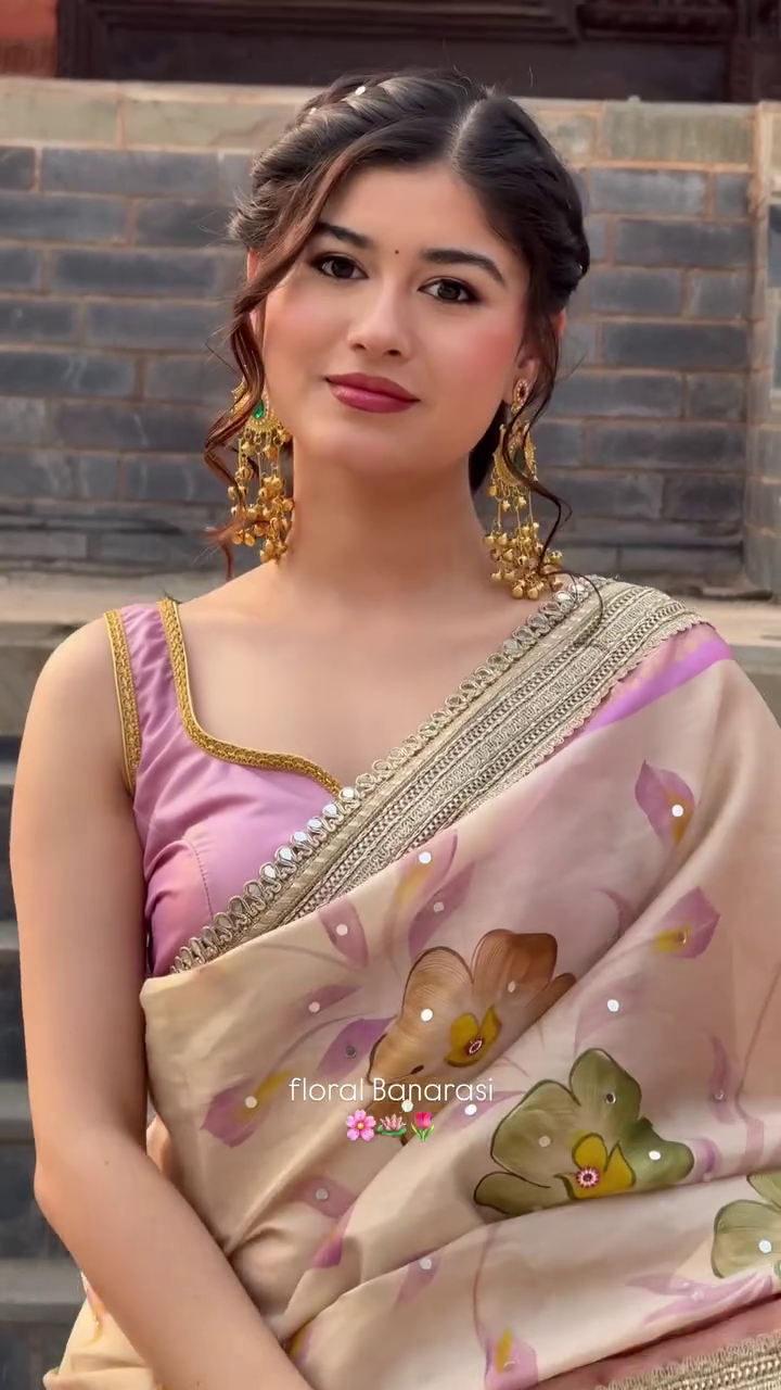 Graceful Floral Banarasi Saree in Soft Pastel Tones