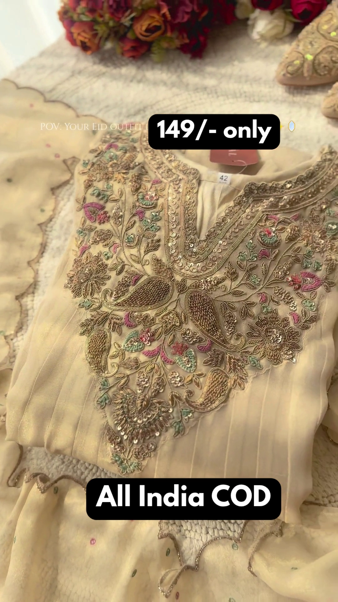 Premium Beige Embroidered Suit Set with Dupatta