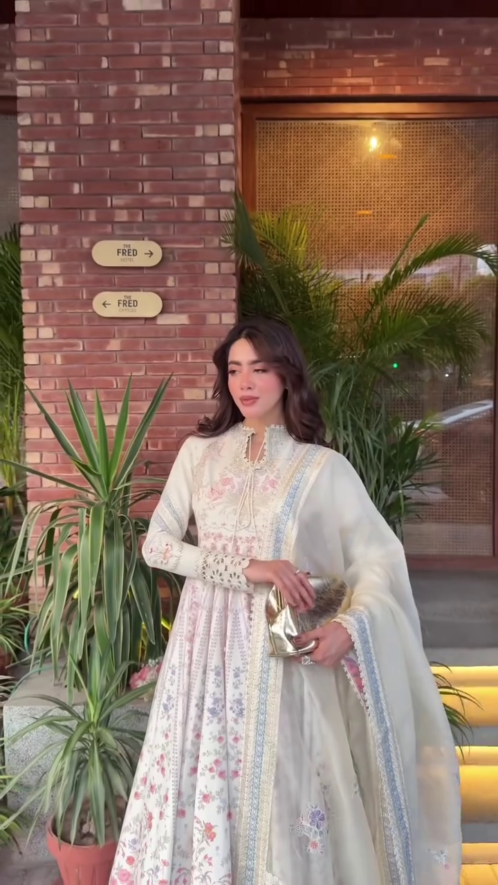 Graceful Pastel Floral Anarkali with Dupatta