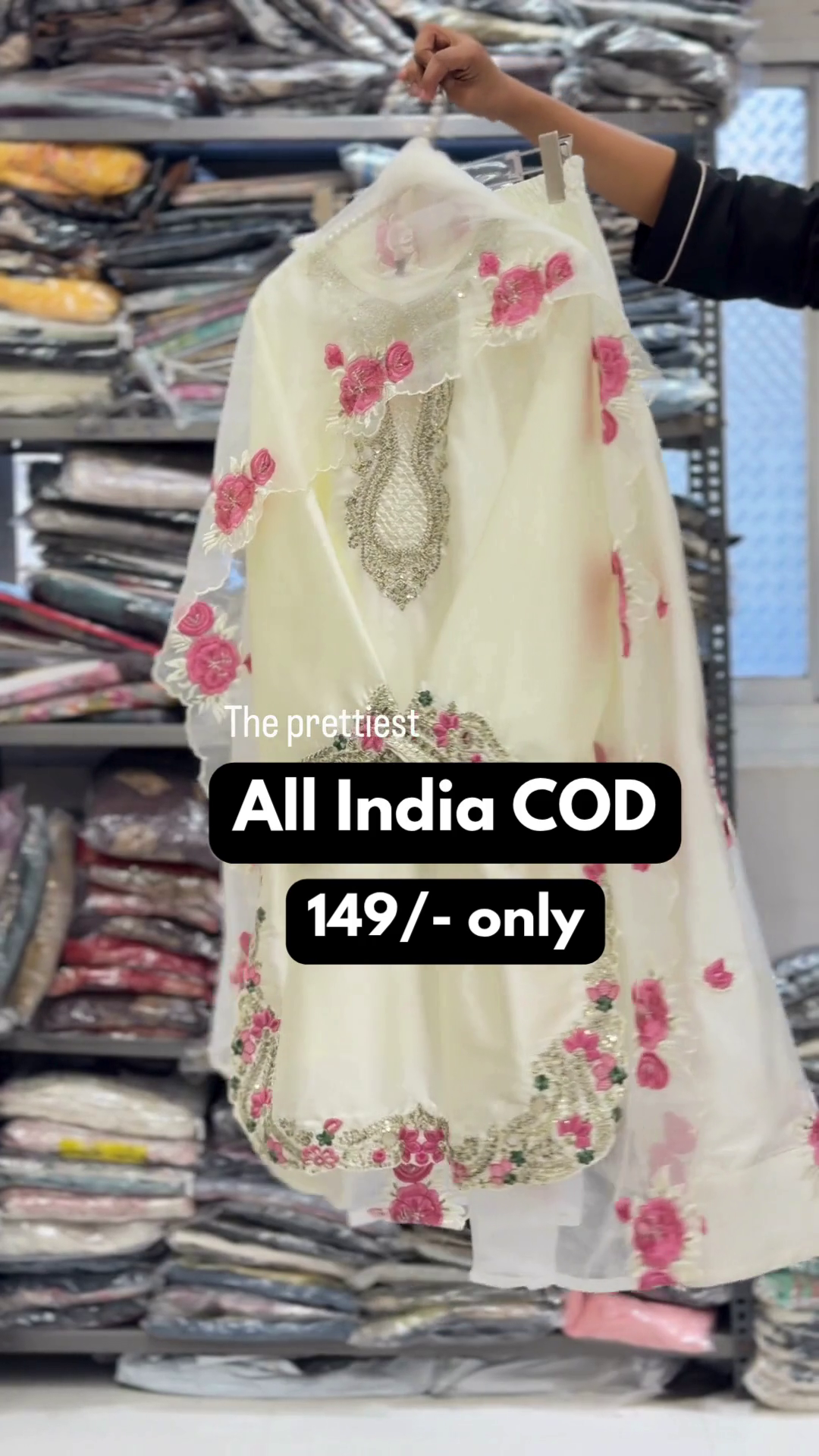 Ivory Suit with Pink Floral Embroidery