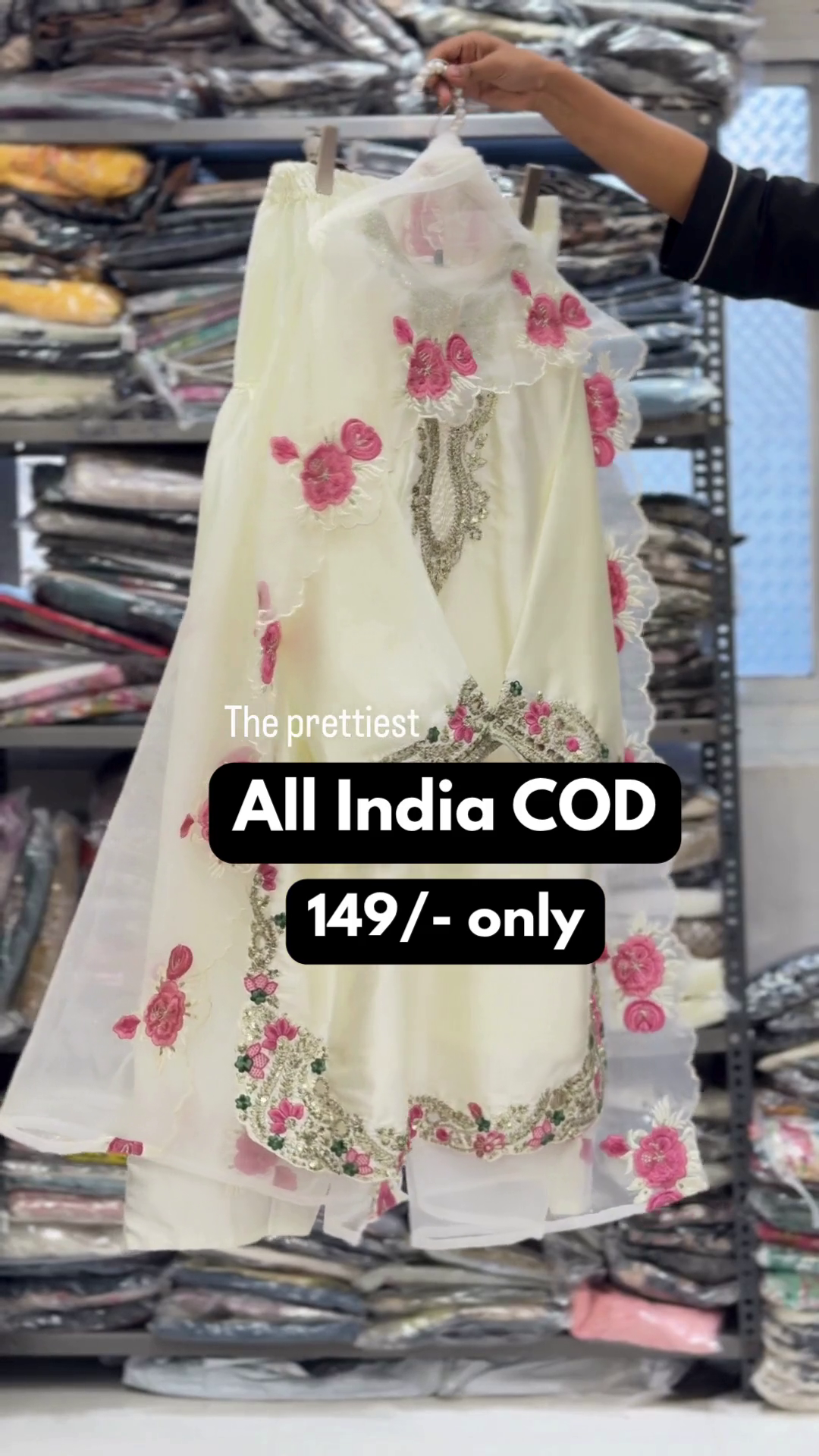 Ivory Suit with Pink Floral Embroidery