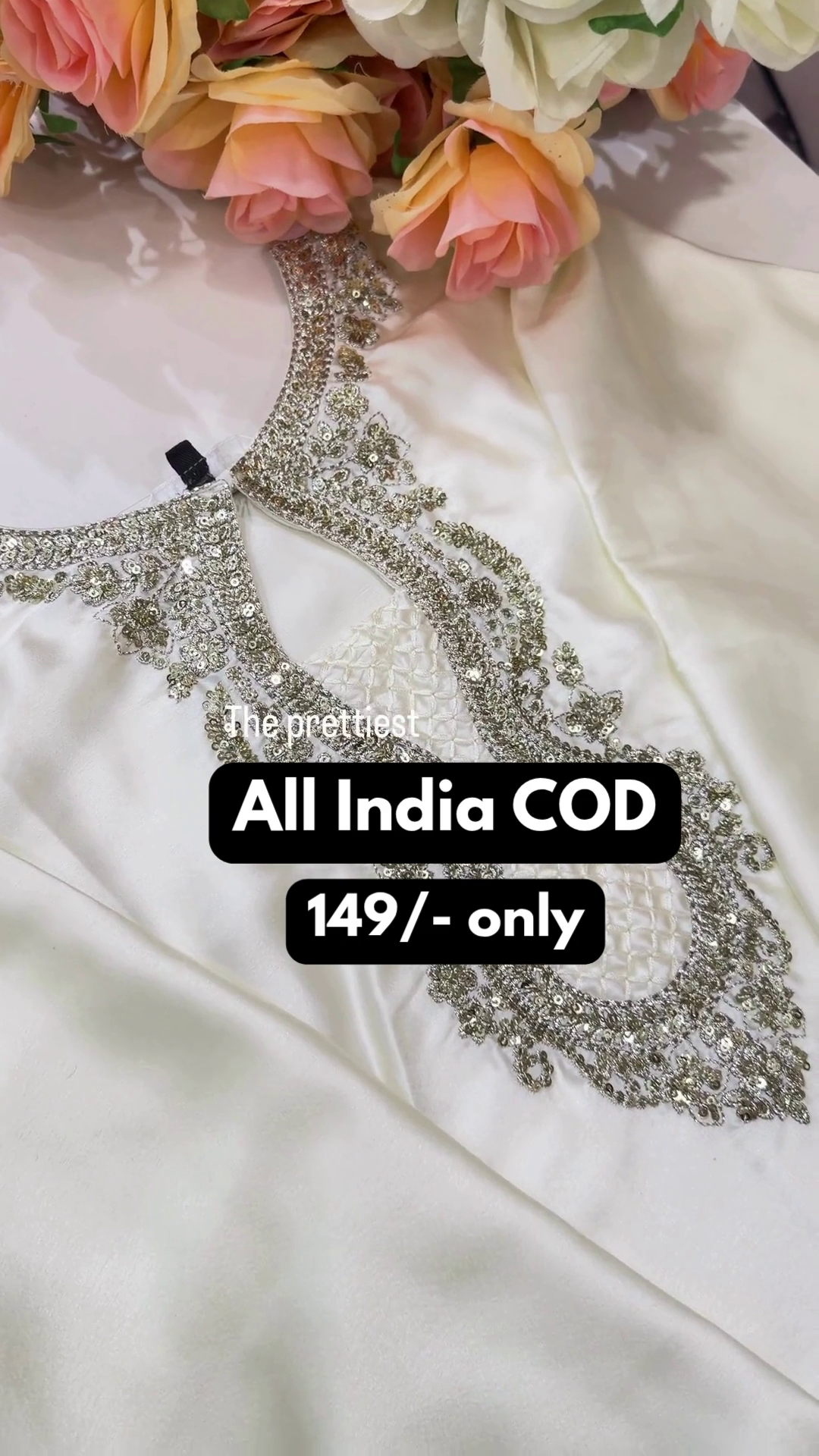 Ivory Suit with Pink Floral Embroidery