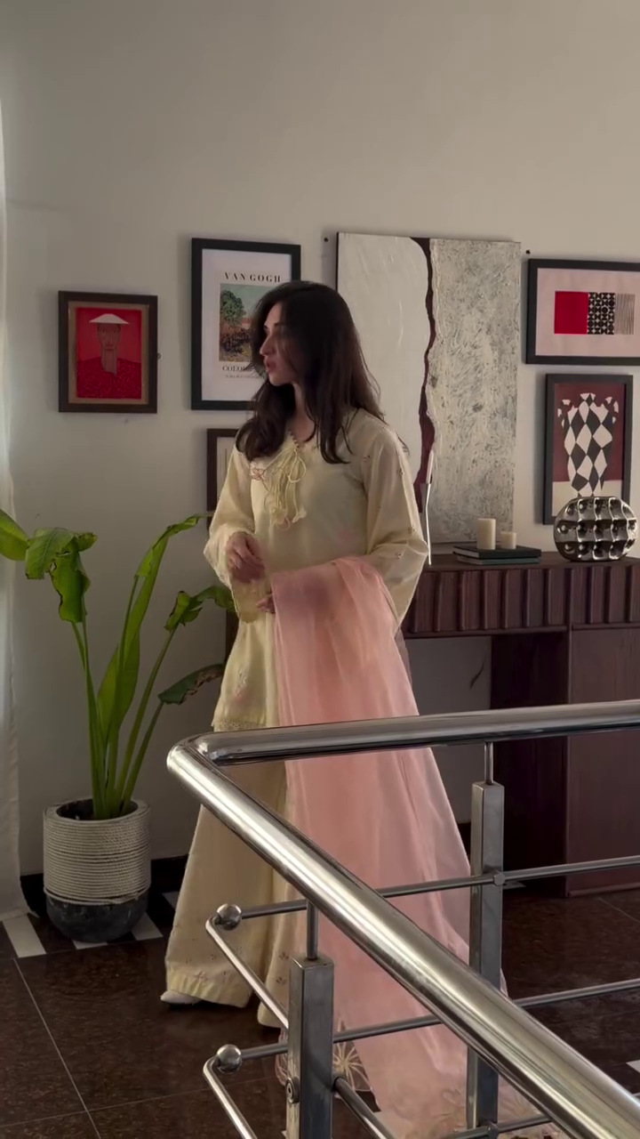 Pastel Yellow Floral Kurta Set with Dupatta