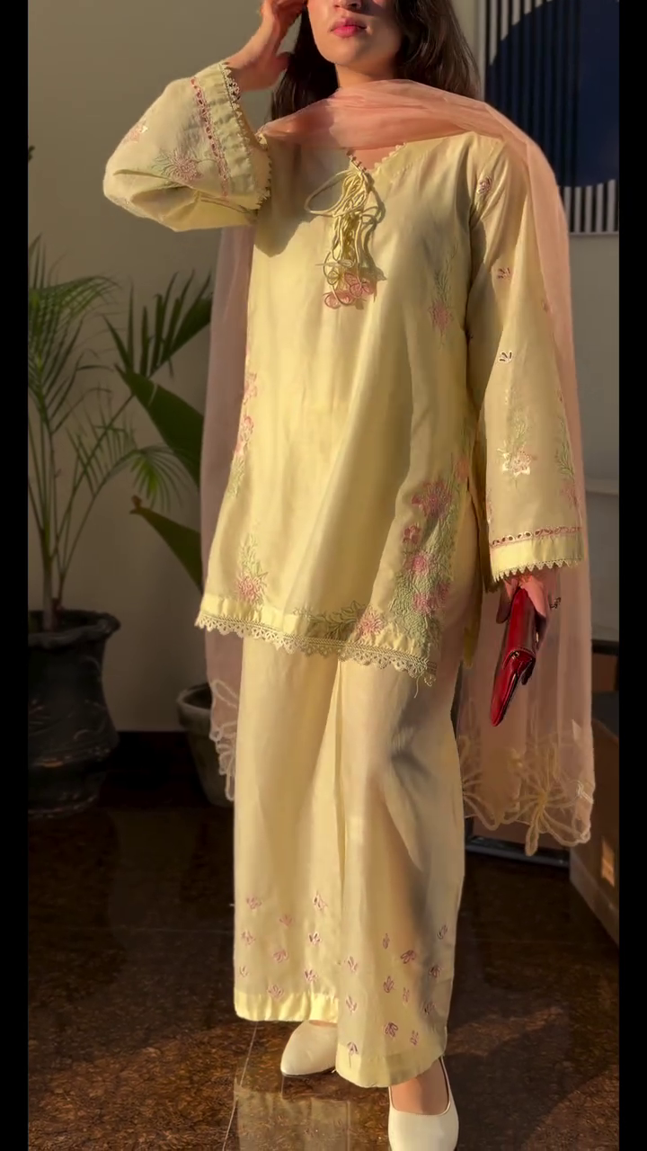 Pastel Yellow Floral Kurta Set with Dupatta