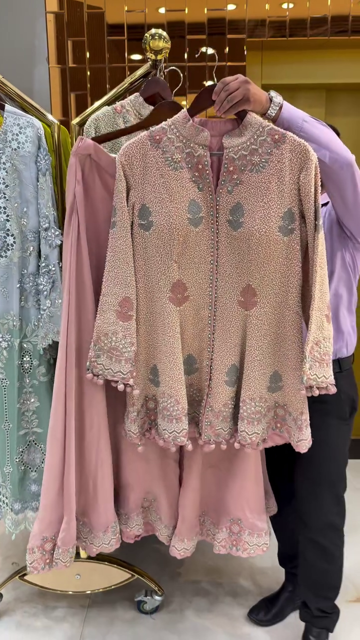 Blush Pink Embroidered Jacket Style Suit